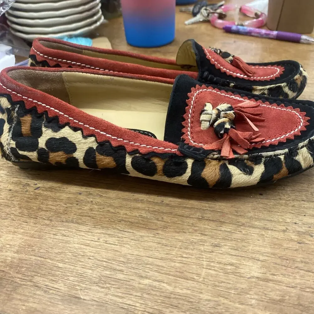 Vaneli Red Leopard Driving Loafer/Moccosin w Calf Hair Women’s Size 6 1/2 M